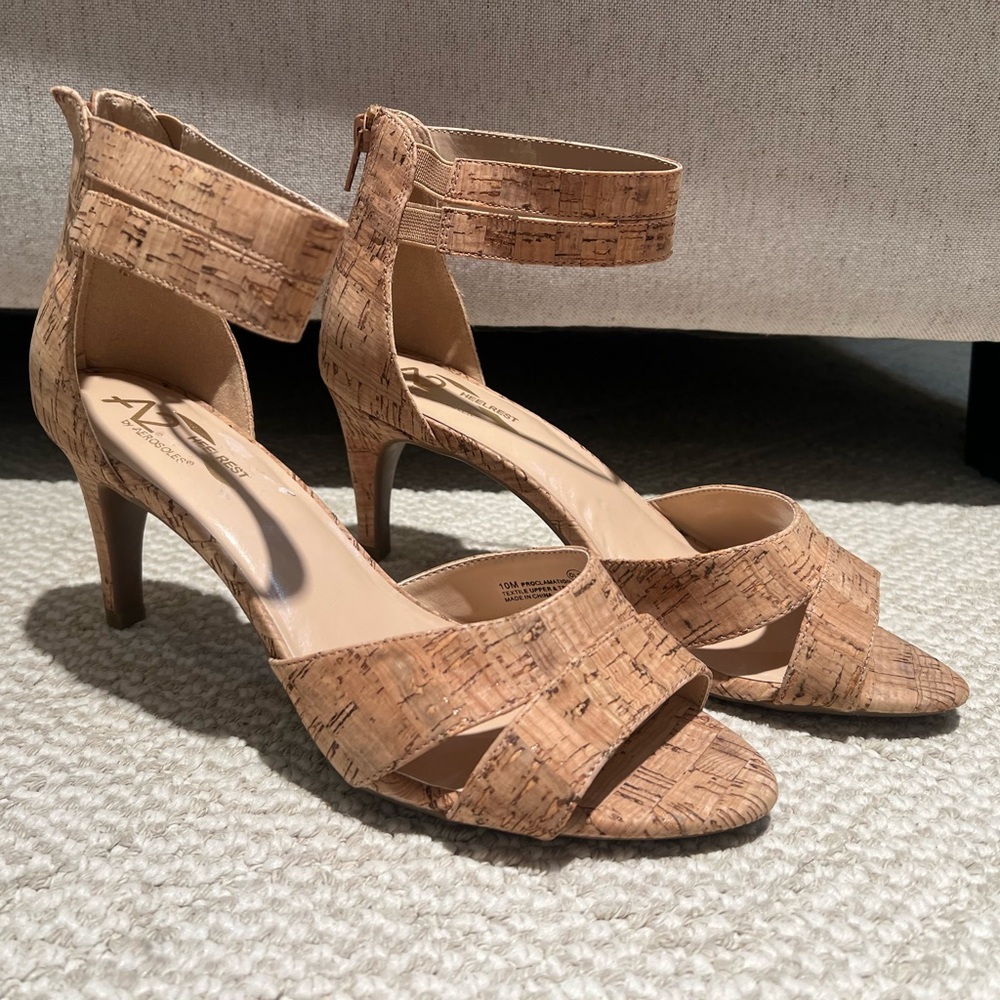 Aerosoles Cork Tan Ankle-Strap Heels 3 Inch Heel
